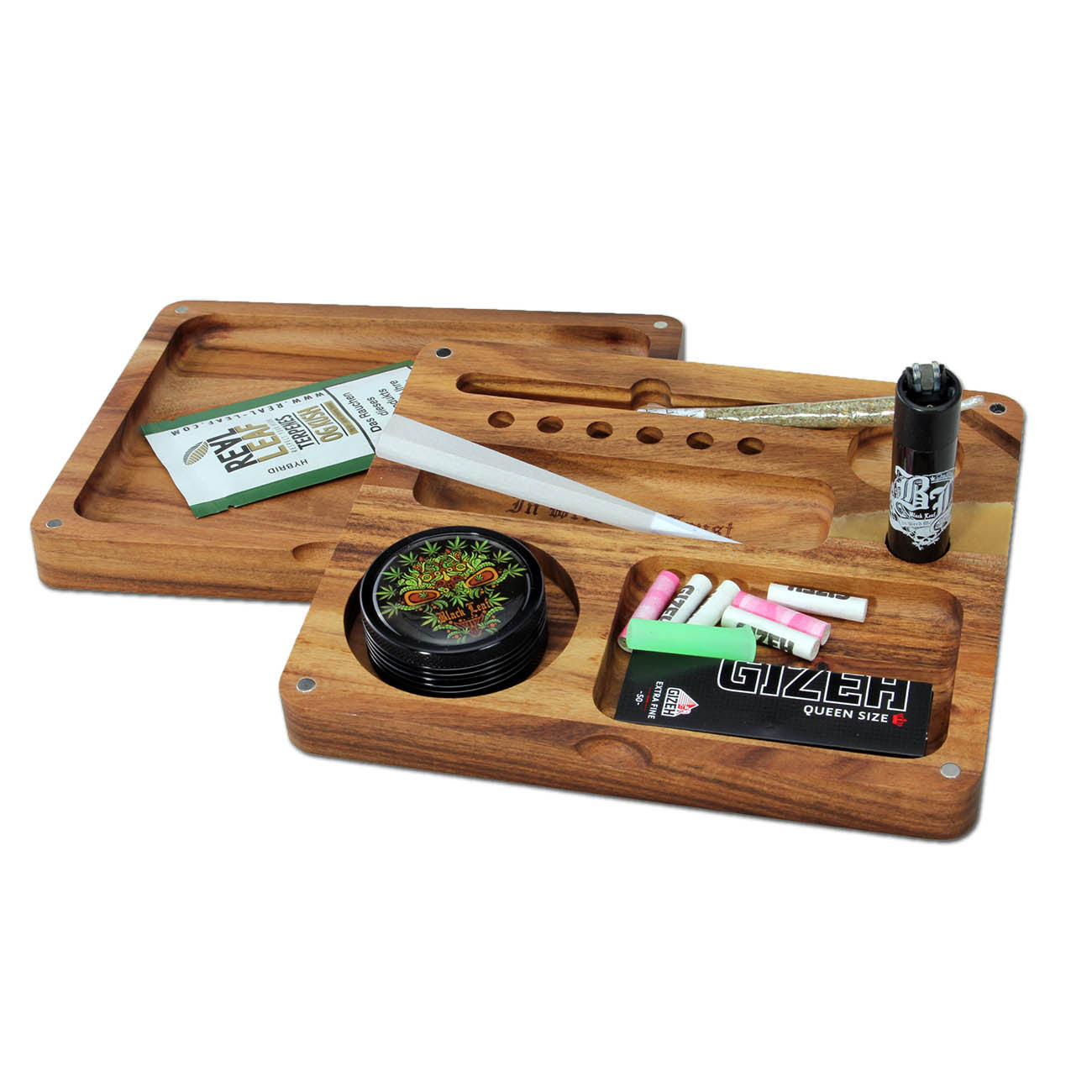 Black Leaf Acacia Wood Rolling Tray 2-piece.