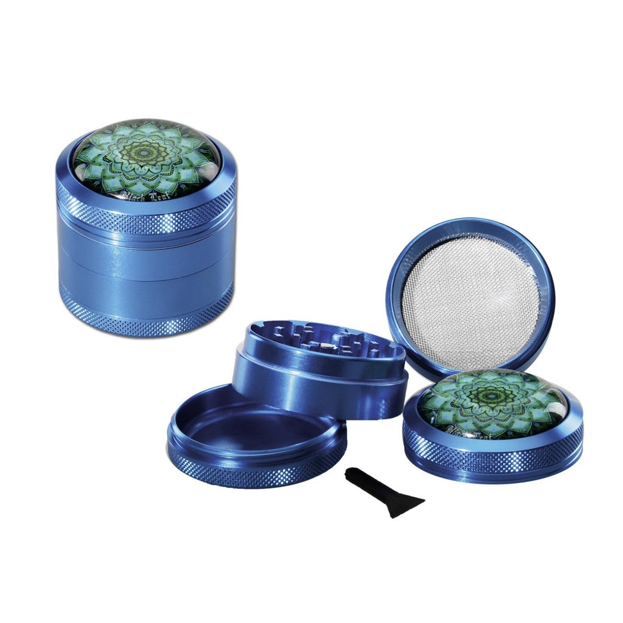 Black Leaf Mandala Alu-Grinder 4-tlg. blau