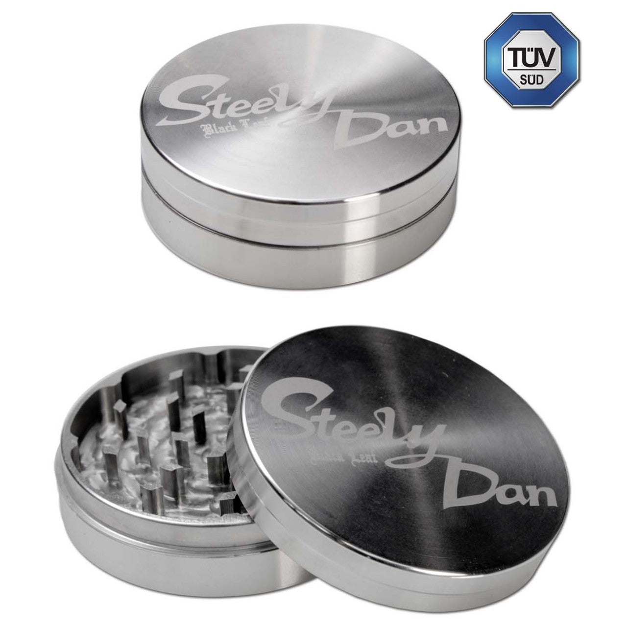 Black Leaf Steely Dan stainless steel grinder 2-piece.