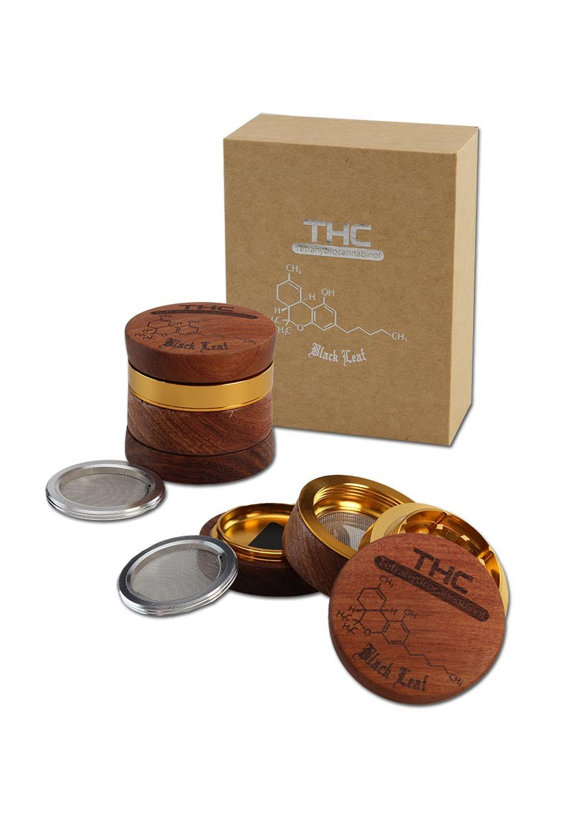 Black Leaf THC Alu-/Holzgrinder 4-tlg.