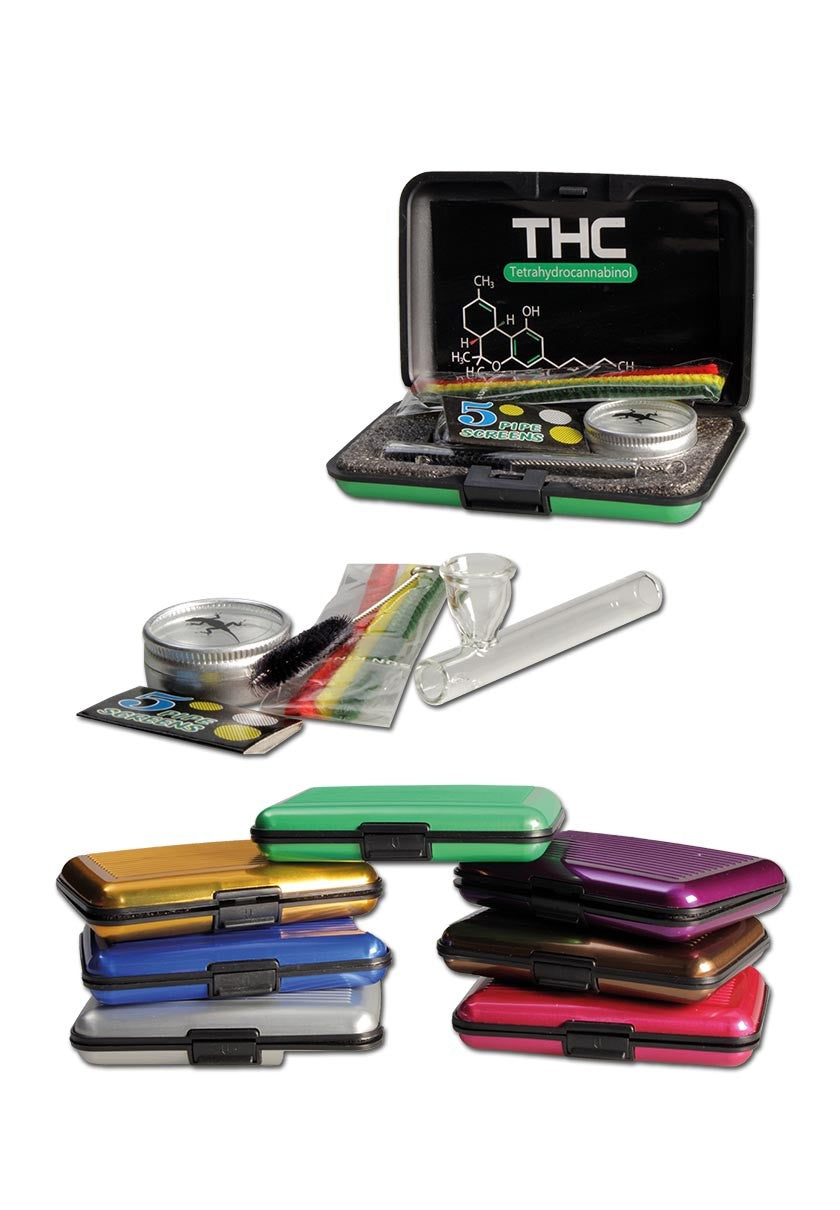 Glas-Purpfeife Set THC im Etui