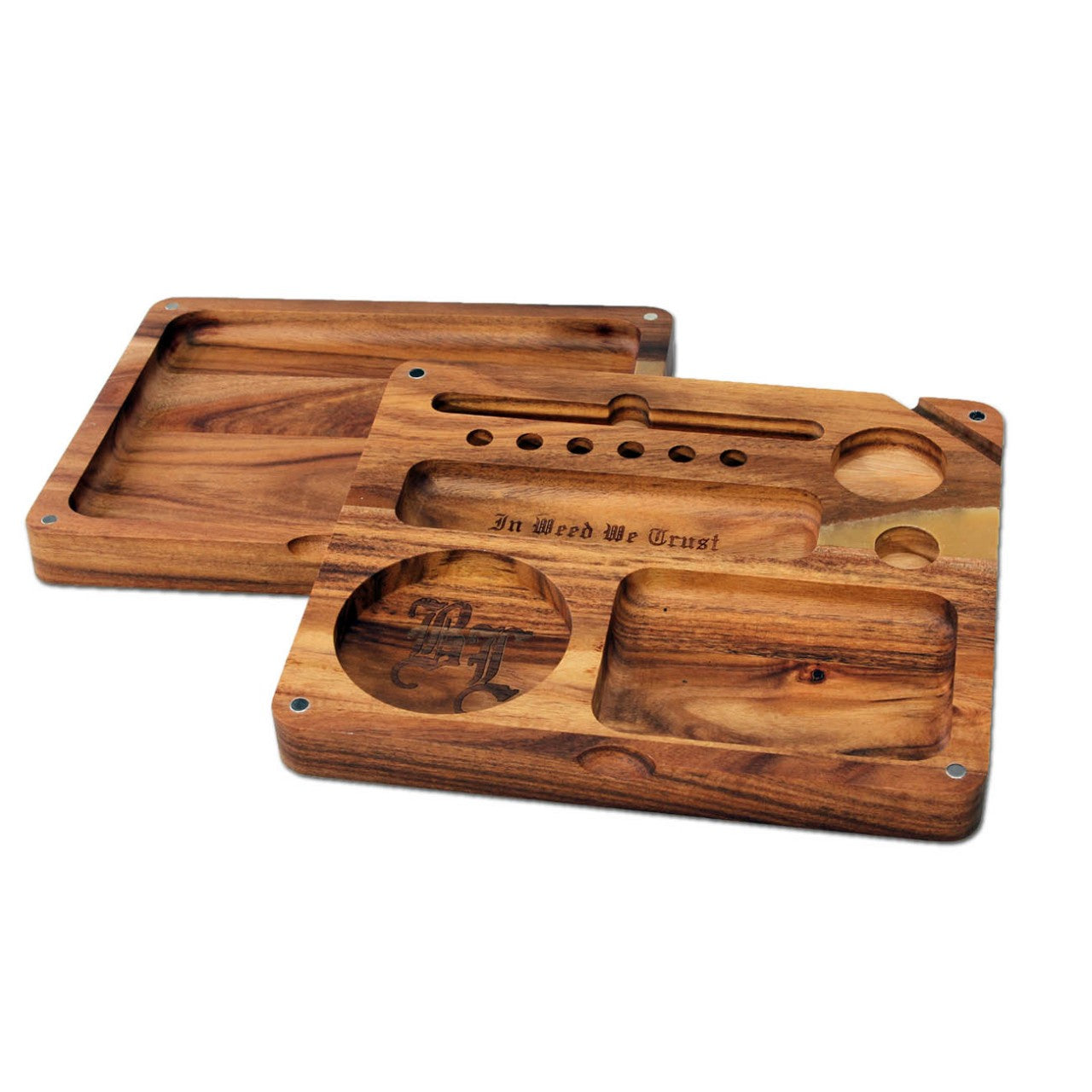 Black Leaf Acacia Wood Rolling Tray 2-piece.